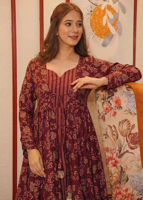 Maroon Readymade Silk Indian Dress - Indian Silk House Agencies