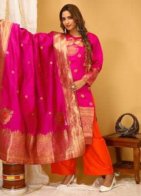 3 Pc Pink Readymade Silk Suit Set - Indian Silk House Agencies