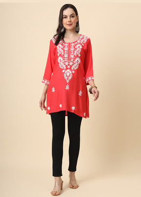 Red Readymade Rayon Kurti - Indian Silk House Agencies