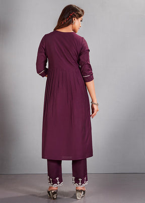 3 Pc Purple Readymade Silk Suit Set - Indian Silk House Agencies