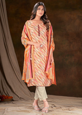 3 Pc Cream Readymade Silk Suit Set - Indian Silk House Agencies