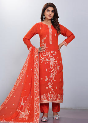 3 Pc Orange Readymade Viscose Suit Set - Indian Silk House Agencies