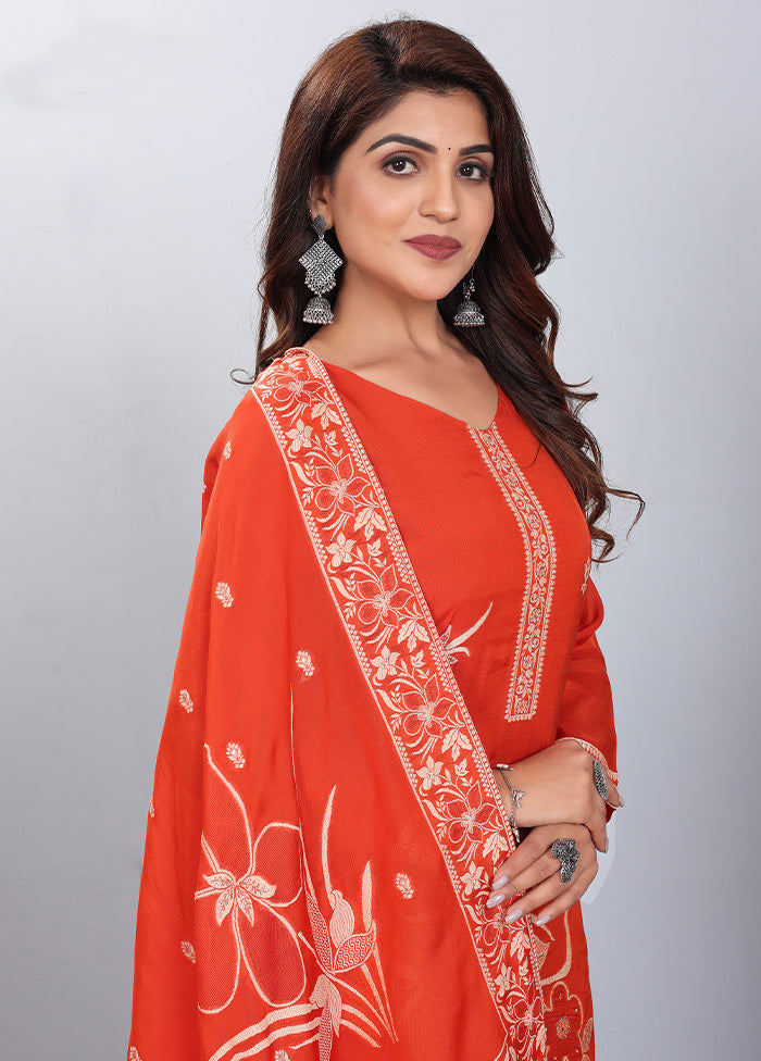 3 Pc Orange Readymade Viscose Suit Set - Indian Silk House Agencies