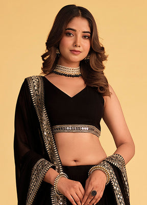 3 Pc Black Georgette Semi Stitched Lehenga Set - Indian Silk House Agencies