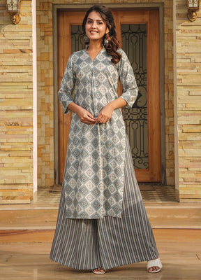 2 Pc Grey Readymade Rayon Kurti Set - Indian Silk House Agencies