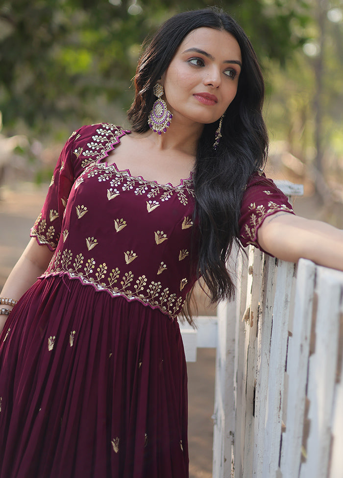 Wine Readymade Georgette Indian Dress Wine Readymade Georgette Indian Dress