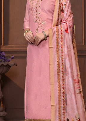 3 Pc Pink Semi Stitched Silk Suit Set