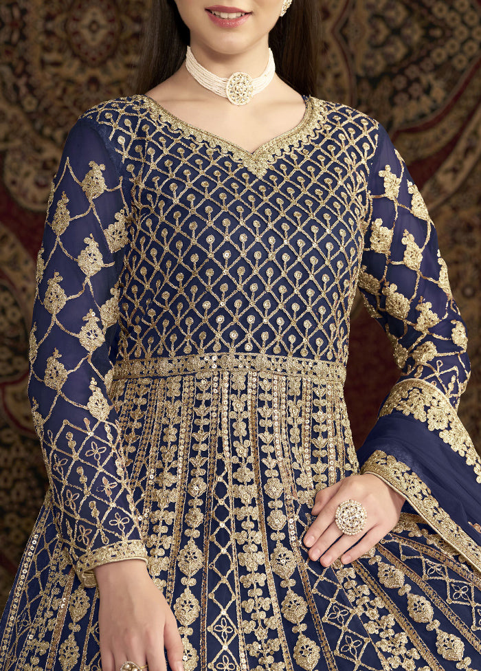 Blue Semi Stitched Net Dupatta Indian Dress Blue Semi Stitched Net Dupatta Indian Dress