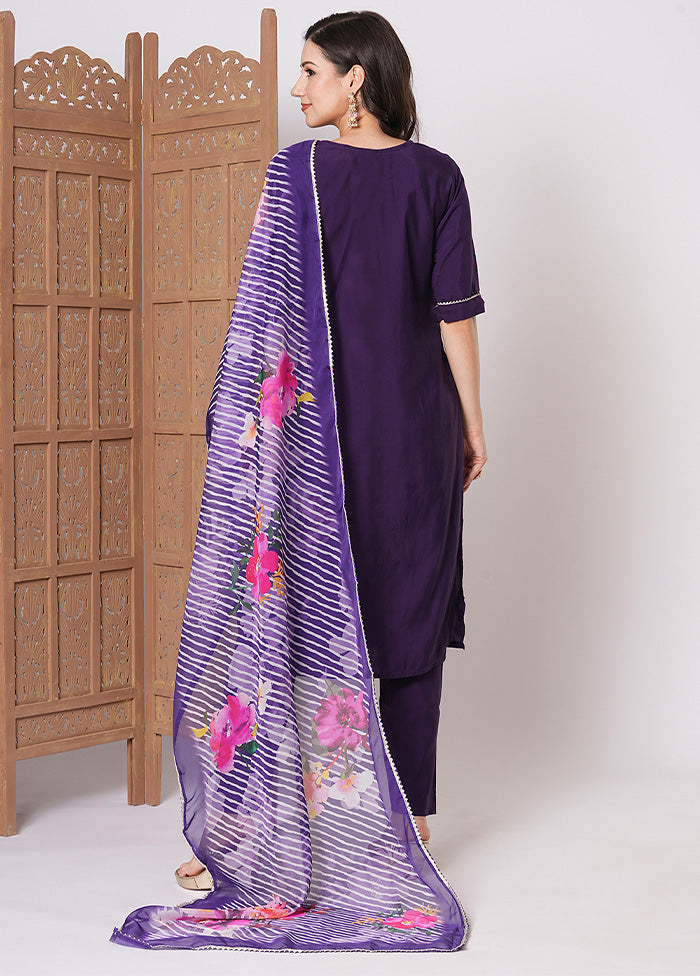 3 Pc Voilet Readymade Chanderi Dupatta Suit Set