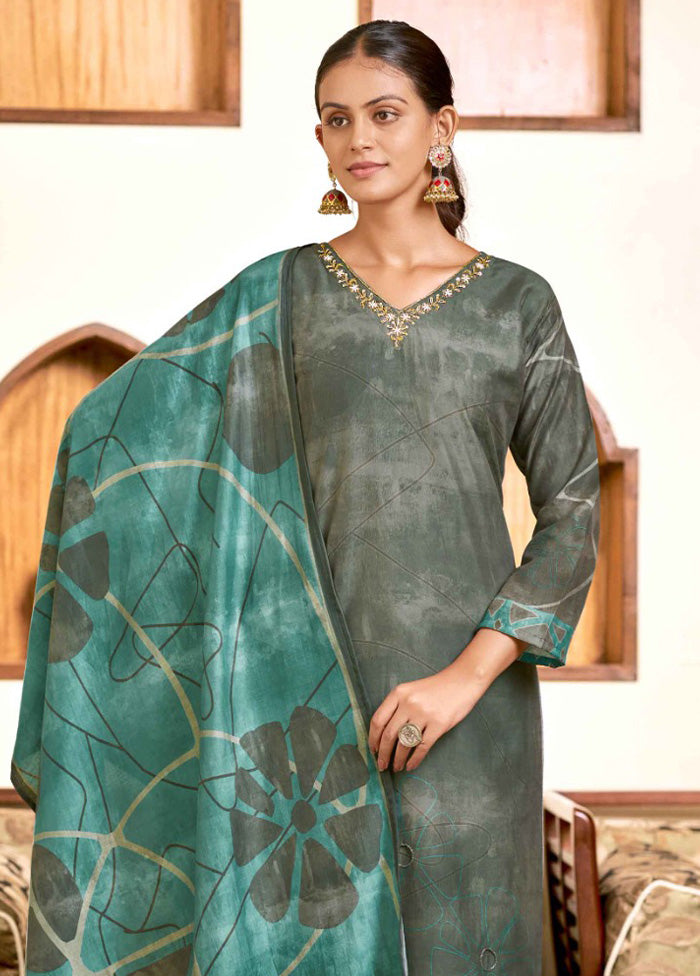 3 Pc Green Readymade Viscose Dupatta Suit Set