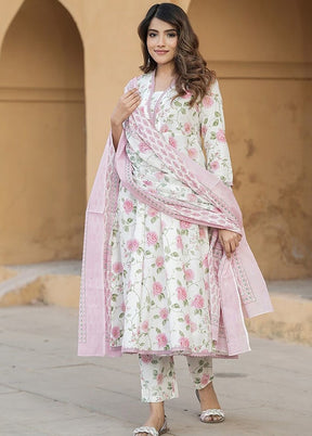 3 Pc Pink Readymade Cotton Dupatta Suit Set