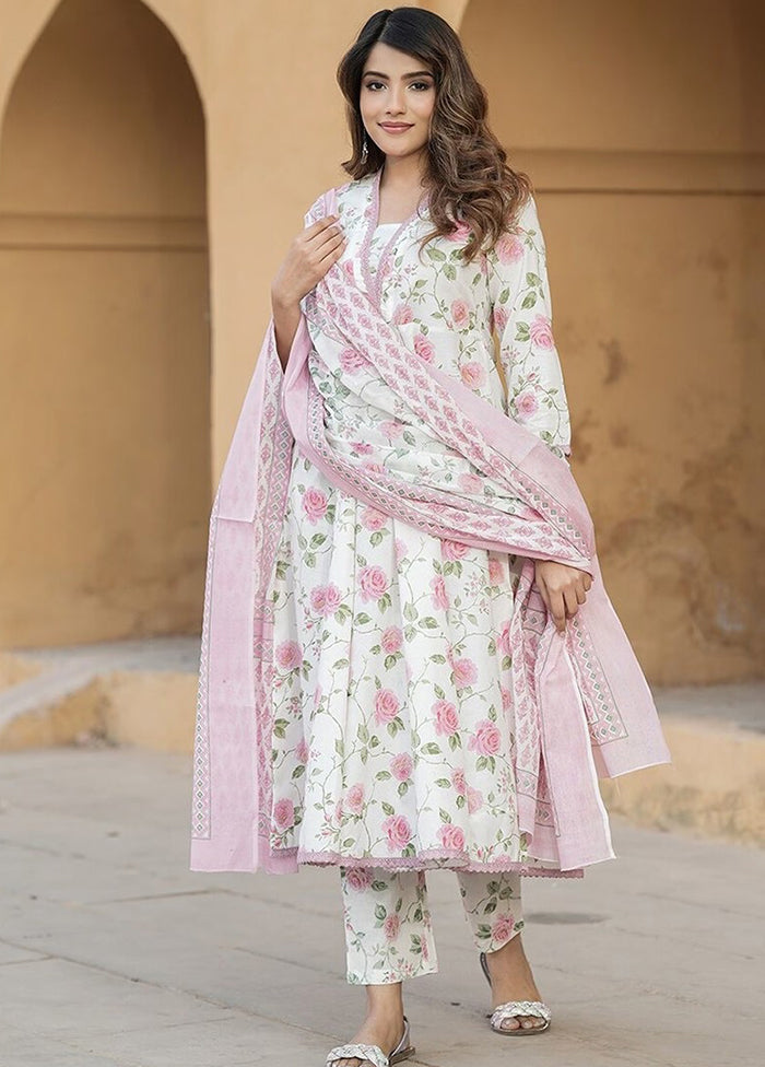 3 Pc Pink Readymade Cotton Dupatta Suit Set