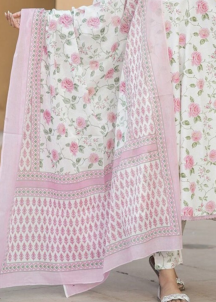 3 Pc Pink Readymade Cotton Dupatta Suit Set