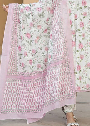 3 Pc Pink Readymade Cotton Dupatta Suit Set