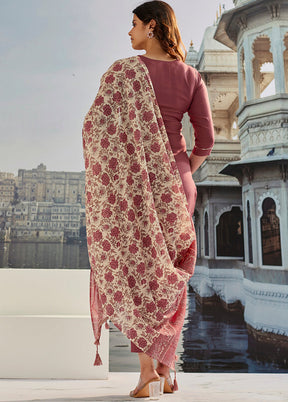 3 Pc Pink Readymade Cotton Dupatta Suit Set