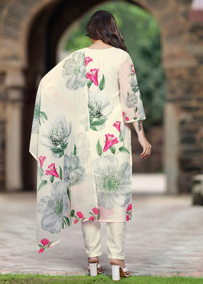 3 Pc Off White Readymade Georgette Dupatta Suit Set