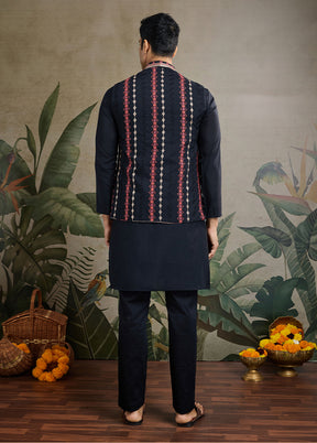 Black Viscose Kurta With Jacket