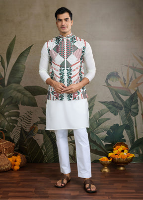 White Viscose Kurta With Jacket