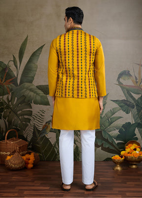 Yellow Viscose Kurta With Jacket