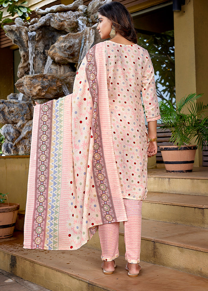3 Pc Baby Pink Readymade Cotton Dupatta Suit Set