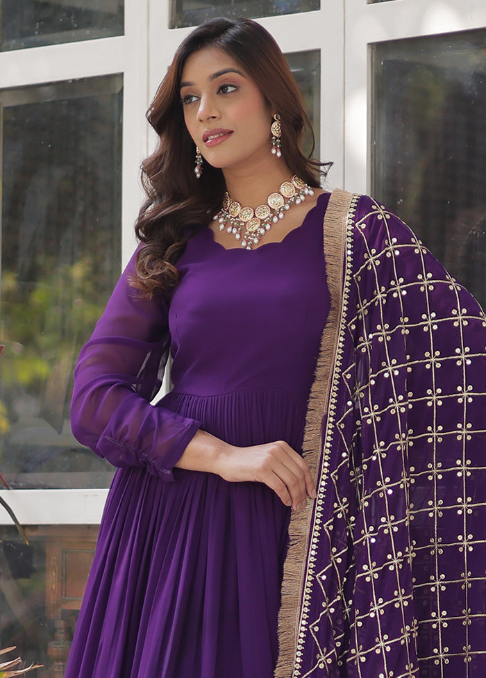 Purple Readymade Georgette Dupatta Long Gown