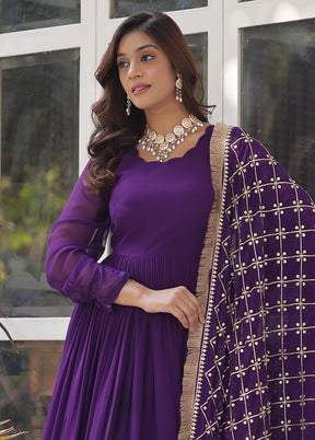 Purple Readymade Georgette Dupatta Long Gown