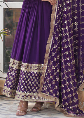 Purple Readymade Georgette Dupatta Long Gown