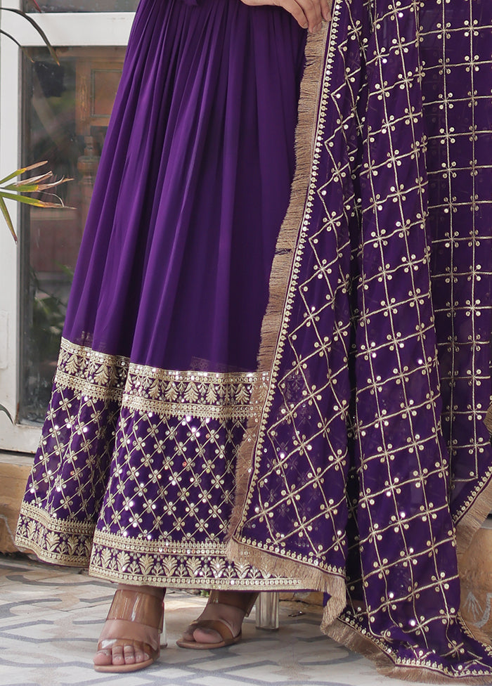 Purple Readymade Georgette Dupatta Long Gown