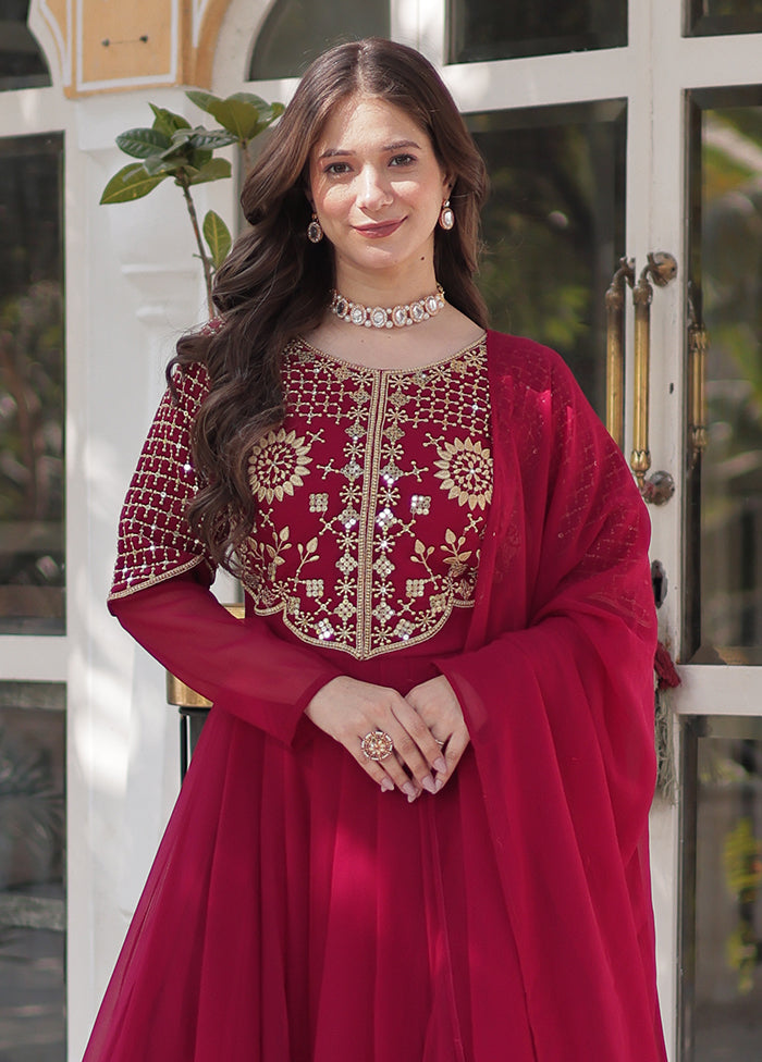 Pink Readymade Georgette Dupatta Long Gown