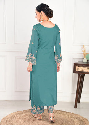 3 Pc Pine Green Readymade Viscose Dupatta Suit Set