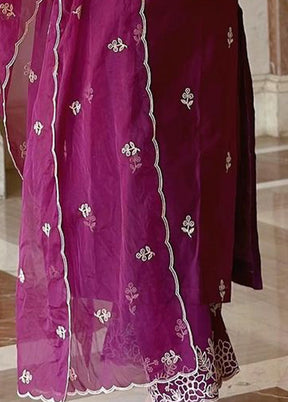 3 Pc Wine Readymade Viscose Dupatta Suit Set