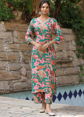2 Pc Green Readymade Viscose Kurti Set