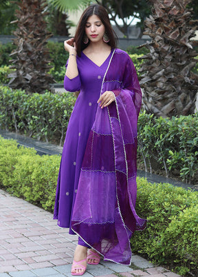 3 Pc Purple Readymade Viscose Dupatta Suit Set