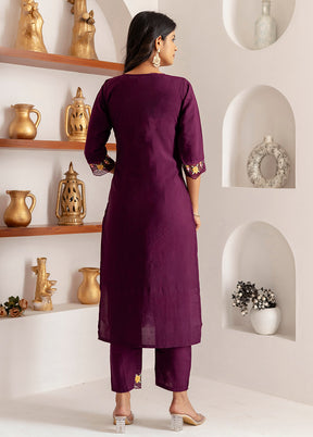 3 Pc Purple Readymade Viscose Dupatta Suit Set