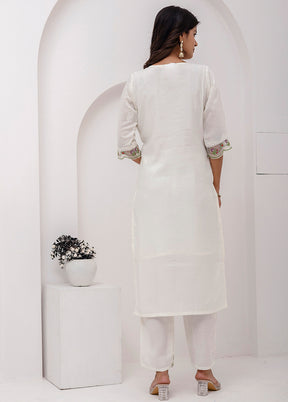 3 Pc White Readymade Viscose Dupatta Suit Set