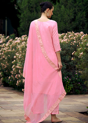 3 Pc Pink Readymade Viscose Dupatta Suit Set
