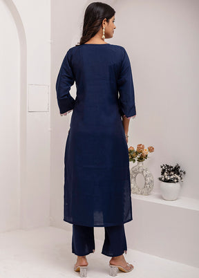 3 Pc Navy Blue Readymade Viscose Dupatta Suit Set