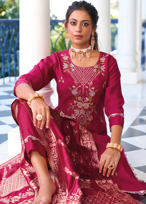 3 Pc Pink Readymade Viscose Dupatta Suit Set