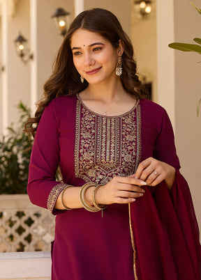 3 Pc Maroon Readymade Rayon Dupatta Suit Set
