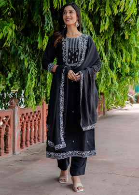 3 Pc Black Readymade Viscose Dupatta Suit Set