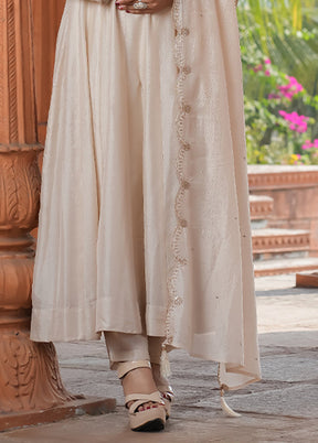 3 Pc Cream Readymade Silk Dupatta Suit Set