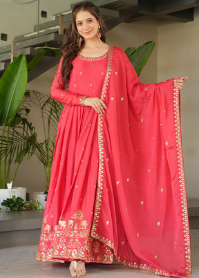 Peach Readymade Silk Dupatta Indian Dress