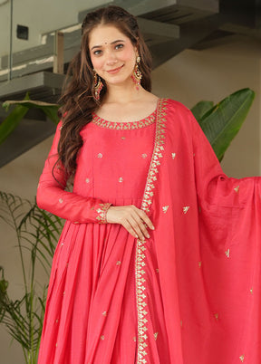 Peach Readymade Silk Dupatta Indian Dress