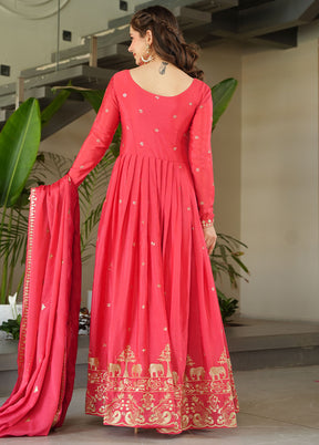 Peach Readymade Silk Dupatta Indian Dress