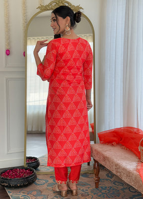3 Pc Orange Readymade Silk Dupatta Suit Set