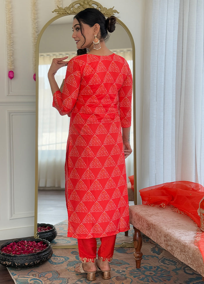 3 Pc Orange Readymade Silk Dupatta Suit Set