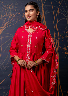 3 Pc Pink Readymade Silk Dupatta Suit Set