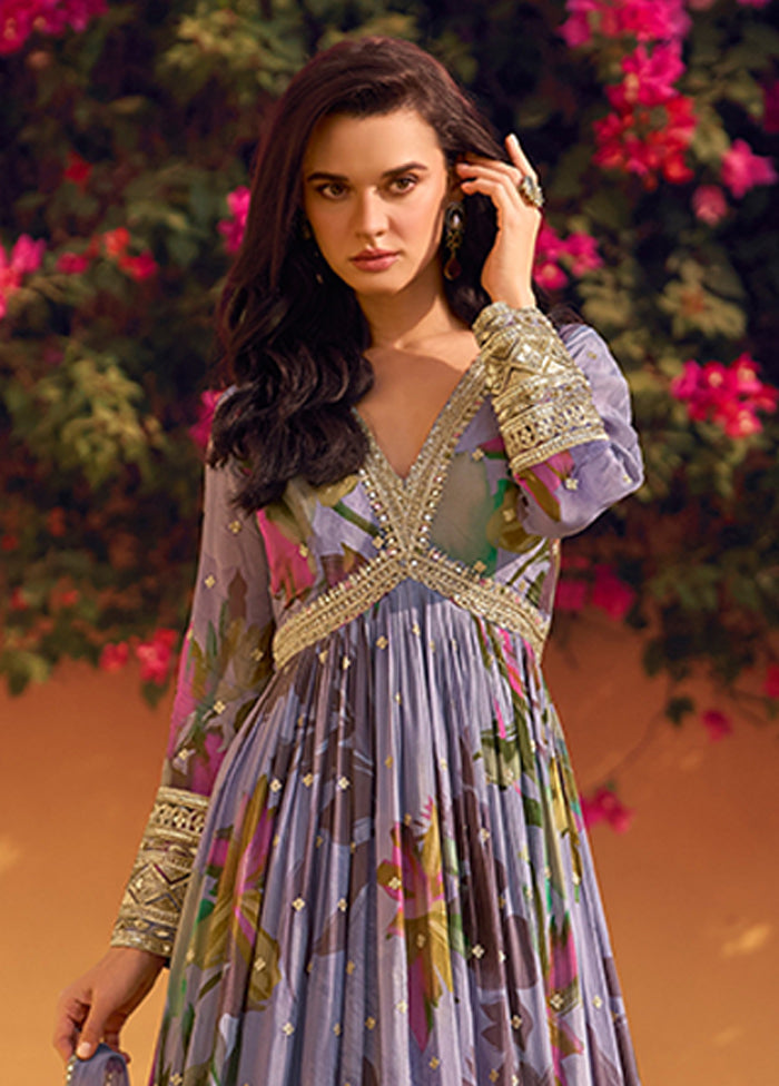 2 Pc Purple Silk Anarkali Suit Set