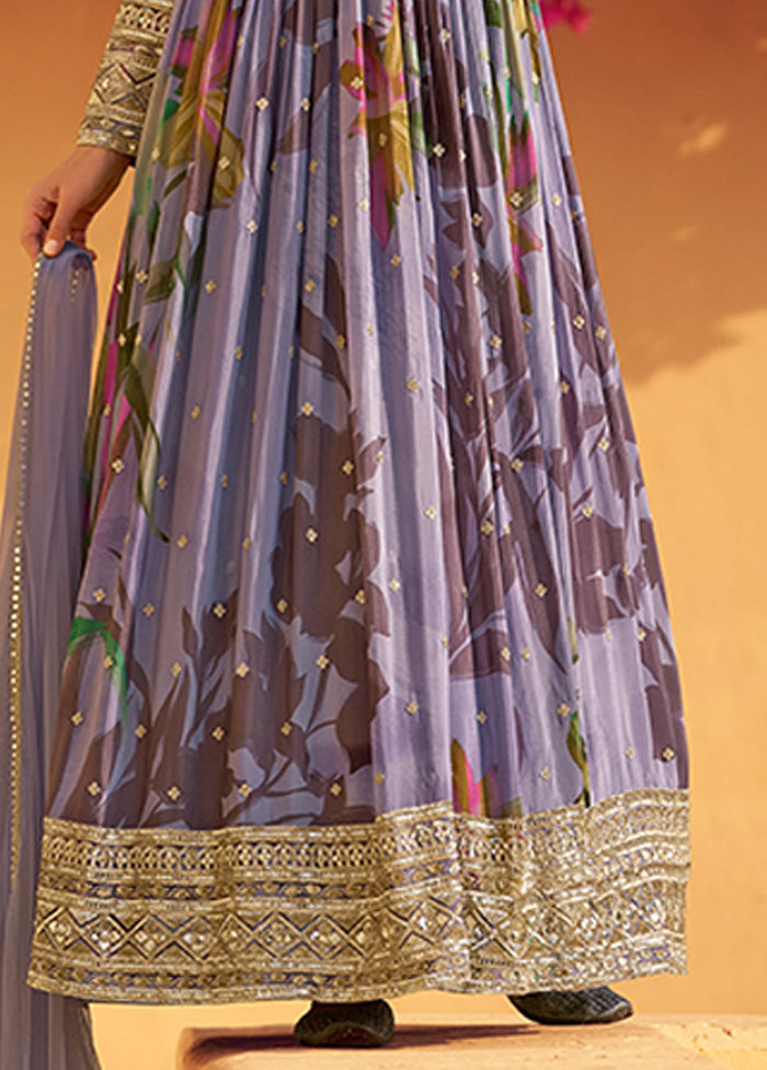 2 Pc Purple Silk Anarkali Suit Set