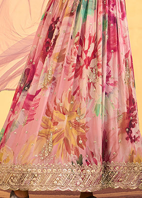 2 Pc Pink Silk Anarkali Suit Set